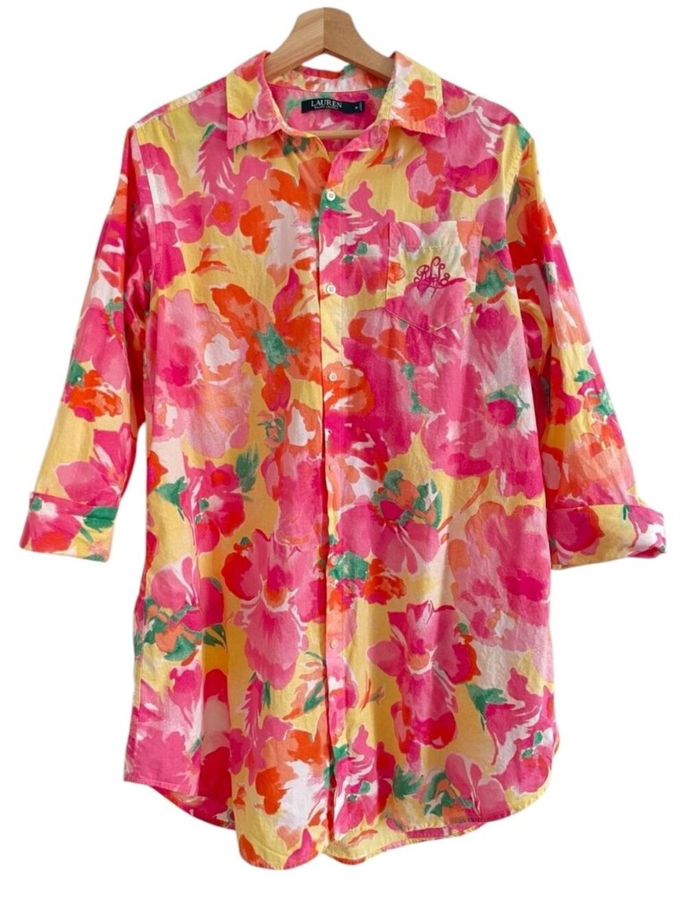 Lauren Ralph Lauren Floral Vibrant Multicolor Button Tunic Blouse